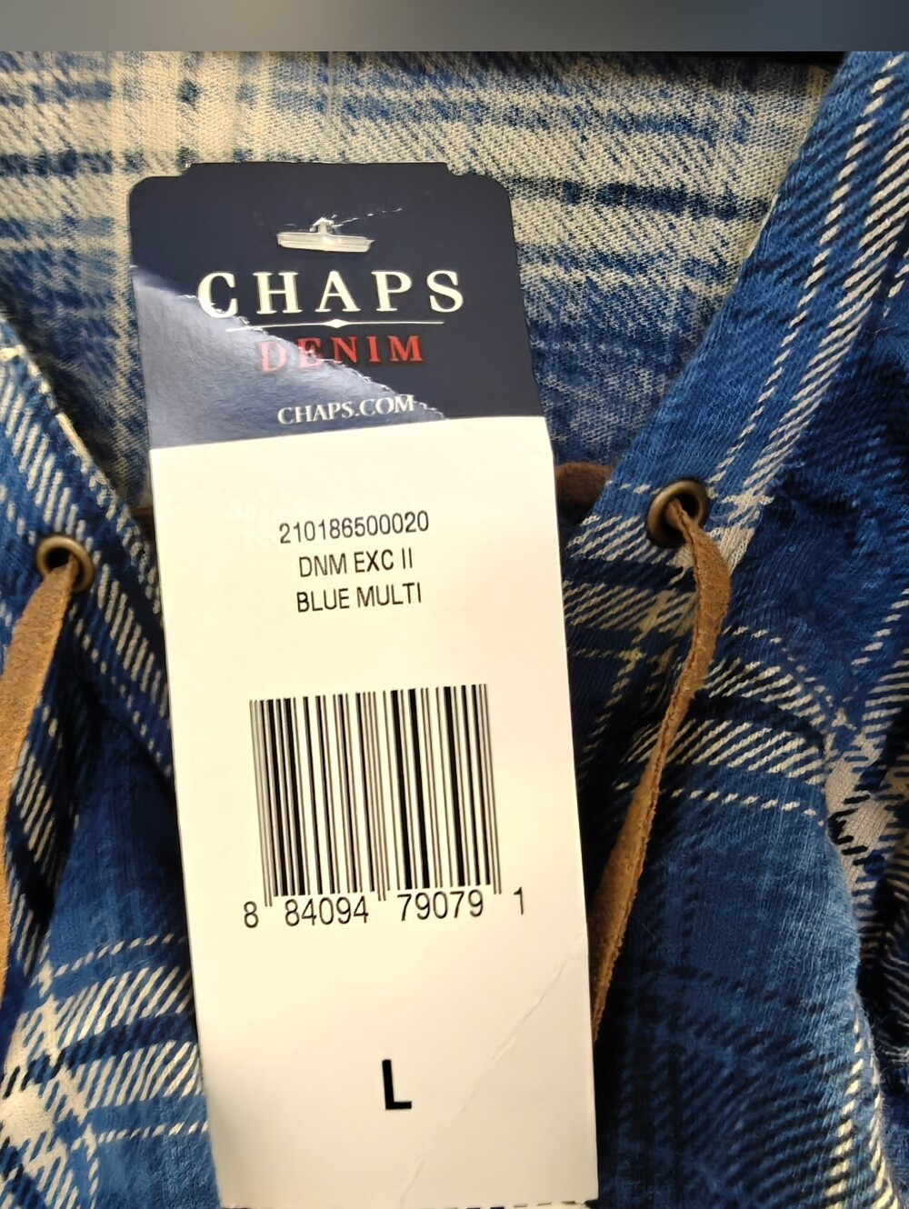 Chaps Denim vintage Y2K Cottagecore Plaid Ruffle Western lace-up neck size L - Picture 7 of 7